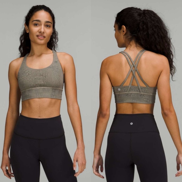 Lululemon Energy Longline Bra Medium Support B-D Cups Thread Dye Rover Black SZ4